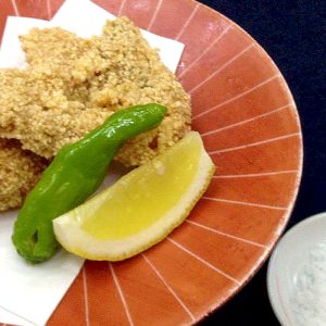 ごまふぐの香煎揚げ　能登粗塩で